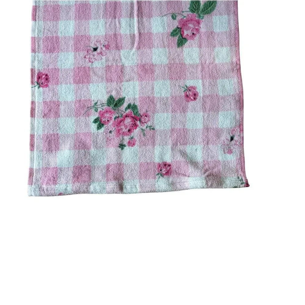 2pc Betsy Johnson Pink Gingham Floral  Hand Towels 100% Cotton 16x26 NEW